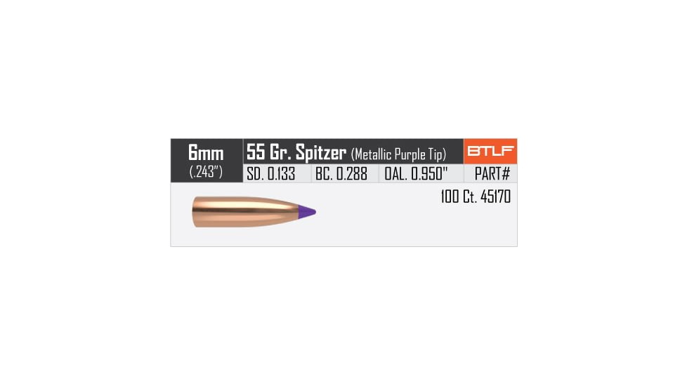 Nosler Ballistic Tip Lead Free Varmint Rifle Bullet 6mm 55gr, 100ct, 45170