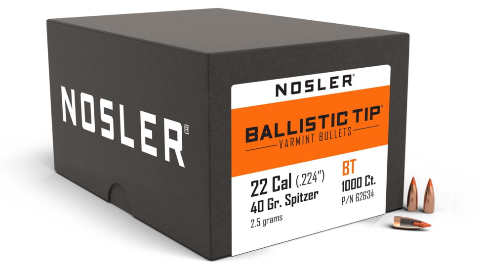 Nosler Ballistic Tip Varmint Rifle Bullet .22 Caliber 40gr, 1000ct, 62634
