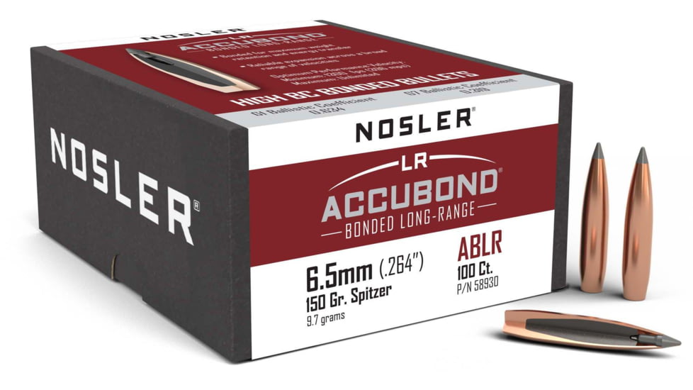 Nosler AccuBond Long Range 6.5mm Caliber 150 Grain Rifle Bullets, 100 Bullets, 58930