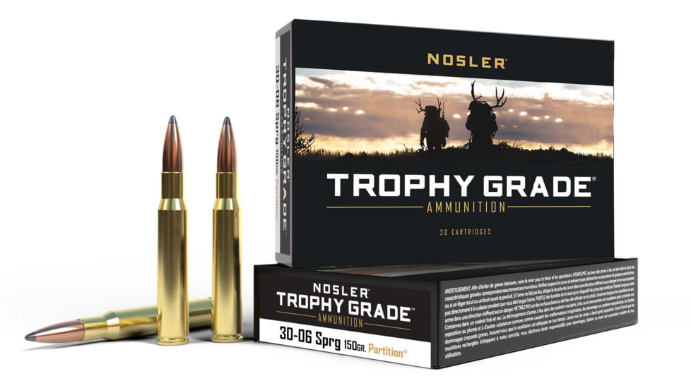 Nosler Custom .30-06 Springfield 150 Grain Nosler Partition Brass Cased Centerfire Rifle Ammo, 20 Rounds, 60055