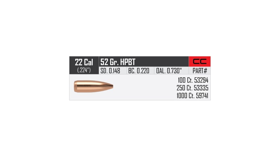 Nosler Custom Competition Rifle Bullet .22 Caliber 52gr HPBT, 100ct, 53294