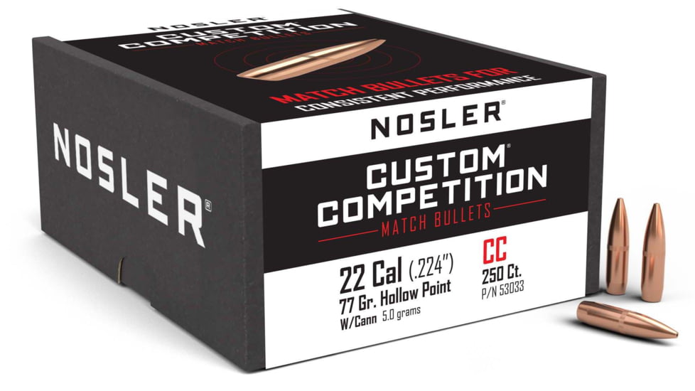 Nosler Custom Competition Rifle Bullet .22 Caliber 77gr Cann HPBT, 250ct, 53033