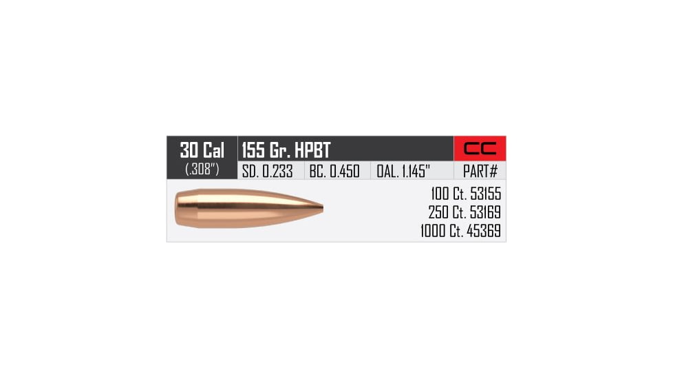 Nosler Custom Competition Rifle Bullet .30 Caliber 155gr HPBT, 100ct, 53155
