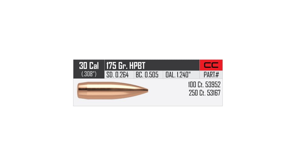 Nosler Custom Competition Rifle Bullet .30 Caliber 175gr HPBT, 100ct, 53952