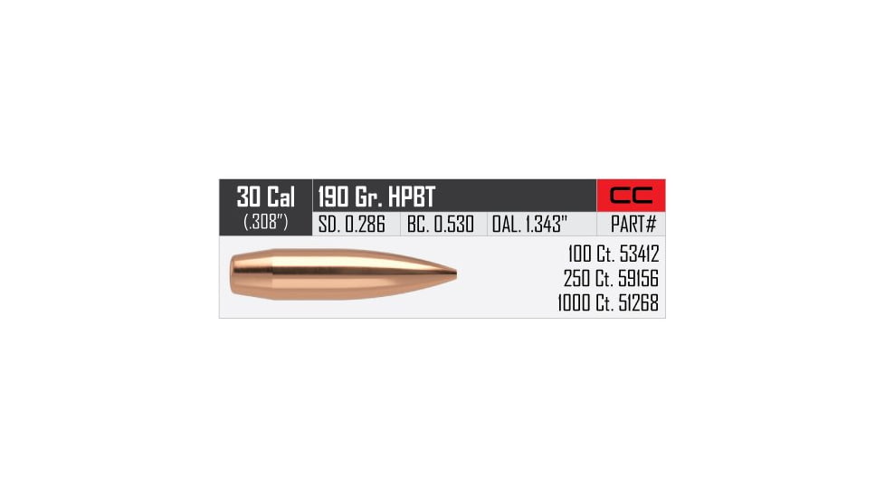 Nosler Custom Competition Rifle Bullet .30 Caliber 190gr HPBT, 100ct, 53412