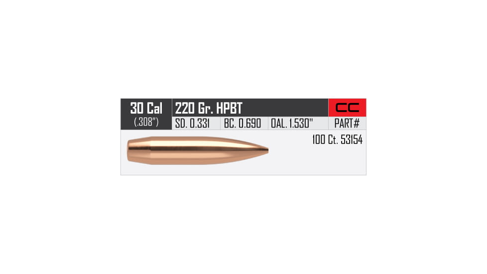 Nosler Custom Competition Rifle Bullet .30 Caliber 220gr , 100ct, 53154