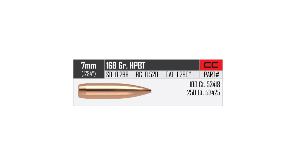 Nosler Custom Competition Rifle Bullet 7mm 168gr HPBT, 100ct, 53418