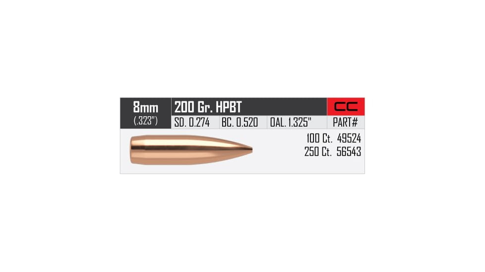 Nosler Custom Competition Rifle Bullet 8mm 200gr HPBT, 100ct, 49524