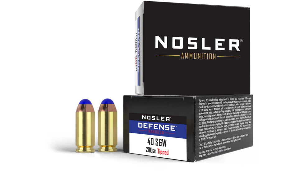 Nosler Defence .40 S&amp;W 200 Grain Bonded Tipped Brass Cased Cased Pistol Ammo, 20 Rounds, 39515