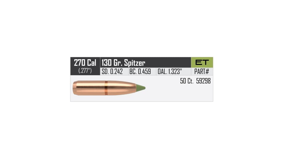 Nosler E-Tip Rifle Bullet .270 Caliber 130gr E-Tip , 50ct, 59298