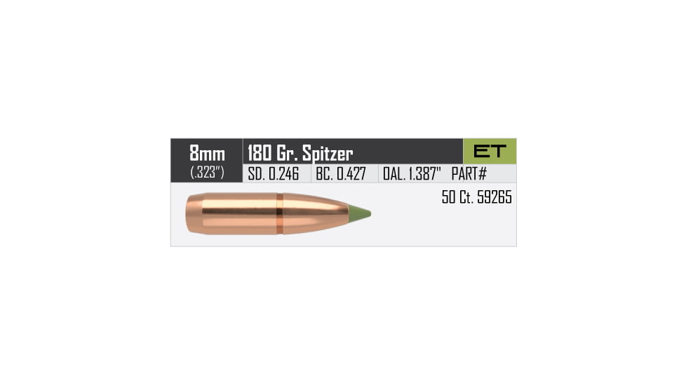 Nosler E-Tip Rifle Bullet 8mm 180gr, 50ct, 59265