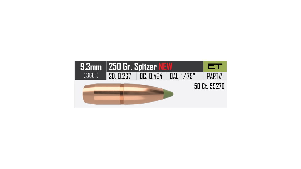 Nosler E-Tip Rifle Bullet 9.3mm 250gr, 50ct, 59270