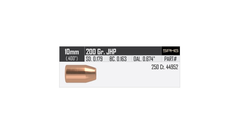 Nosler HandGun Pistol Bullet 10mm 200gr JHP, 250ct, 44952
