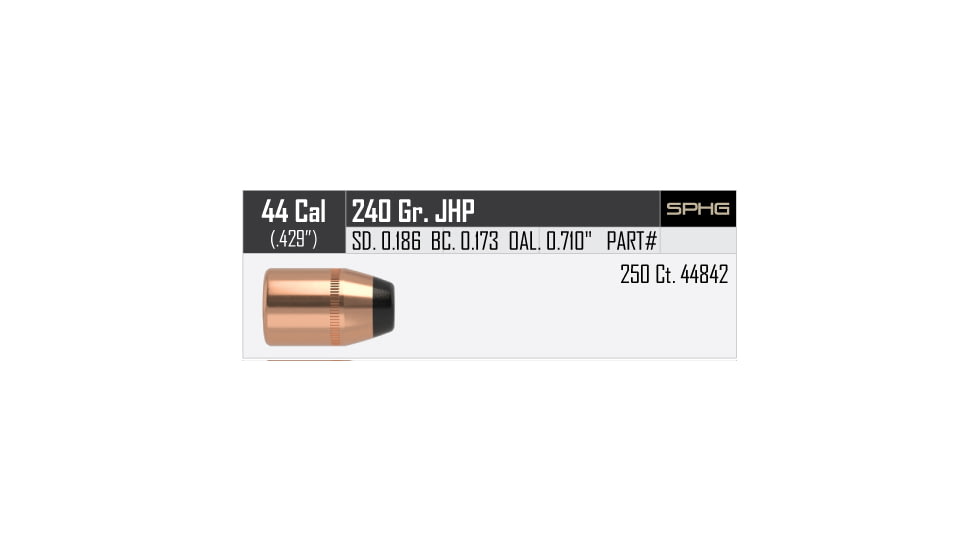 Nosler HandGun Pistol Bullet .44 Caliber 240gr JHP, 250ct, 44842