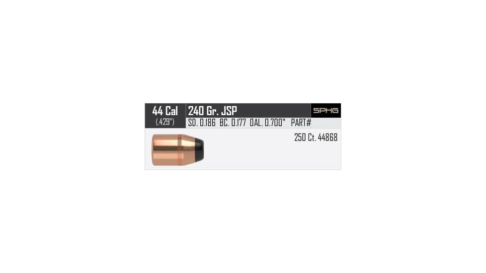 Nosler HandGun Pistol Bullet .44 Caliber 240gr JSP, 250ct, 44868