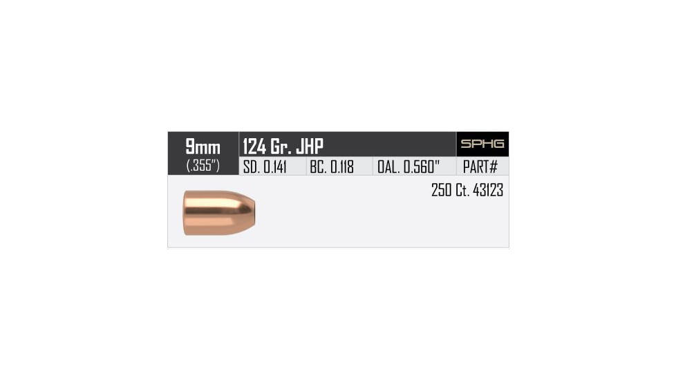 Nosler HandGun Pistol Bullet 9mm 124gr JHP, 250ct, 43123