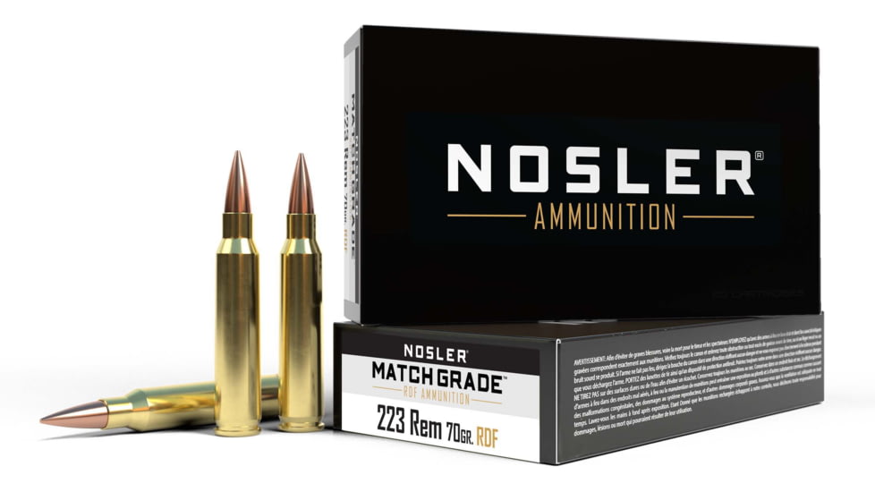 Nosler Match Grade .223 Remington 70 Grain Hollow Point Boat Tail Brass Cased Centerfire Rifle Ammo, 20 Rounds, 60130
