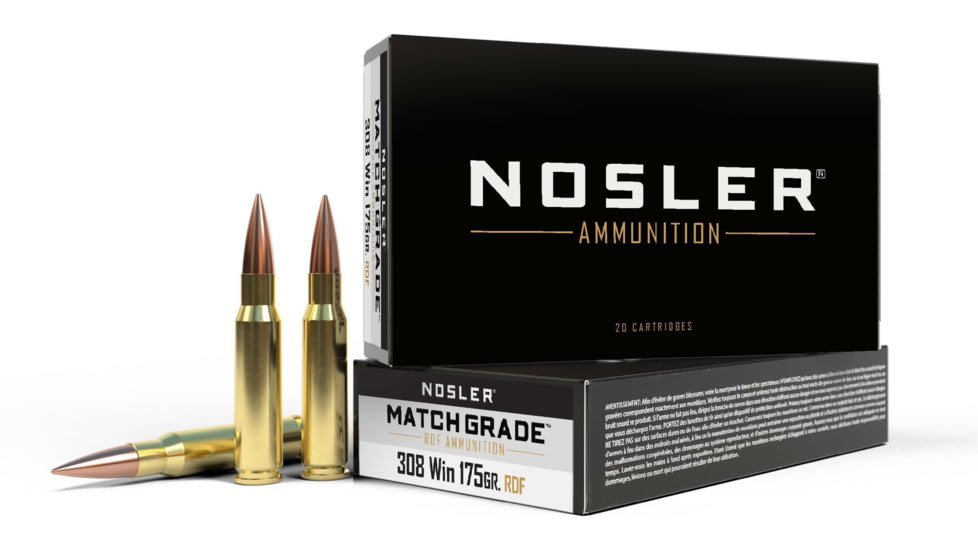 Nosler Match Grade, .308 Winchester, 175 grain, Hollow Point Boat Tail, Brass, Centerfire Rifle Ammo, 20, 60132