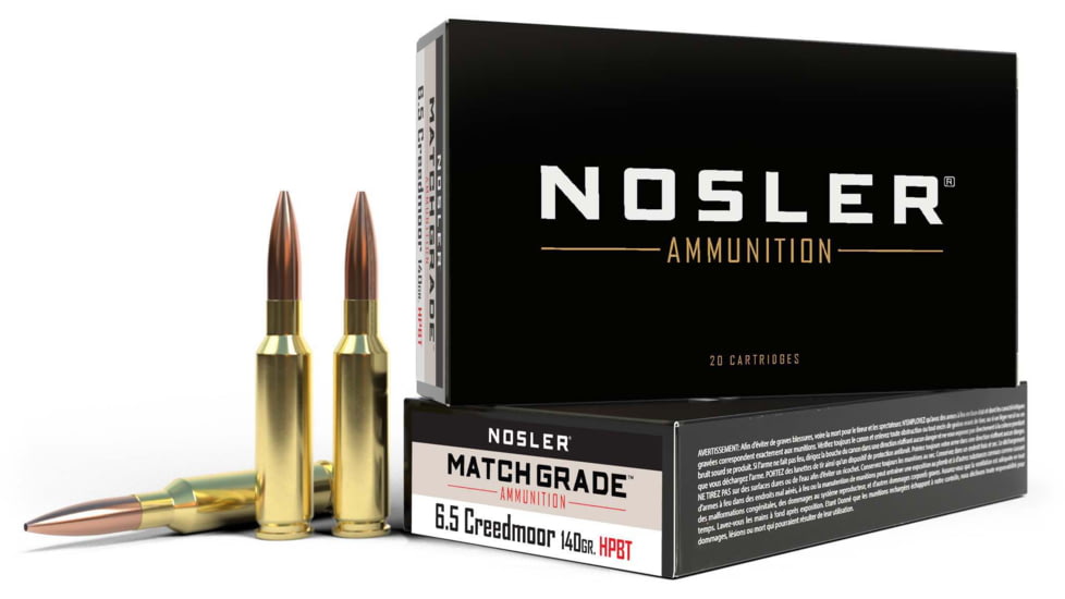 Nosler Match Grade 6.5mm Creedmoor 140 Grain Custom Competition Brass Cased Centerfire Rifle Ammo, 20 Rounds, 43455