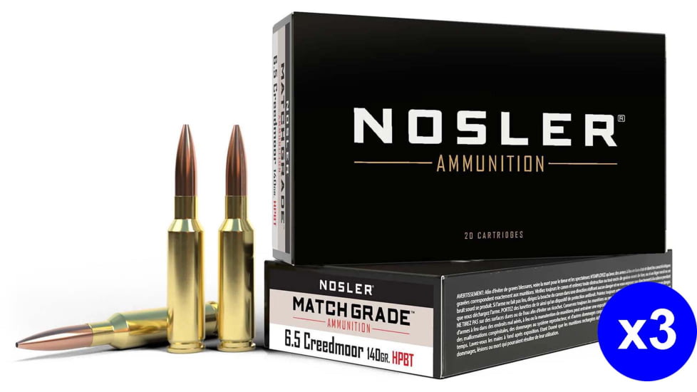 Nosler Match Grade 6.5mm Creedmoor 140 Grain Custom Competition Brass Cased Centerfire Rifle Ammo, 60 Rounds