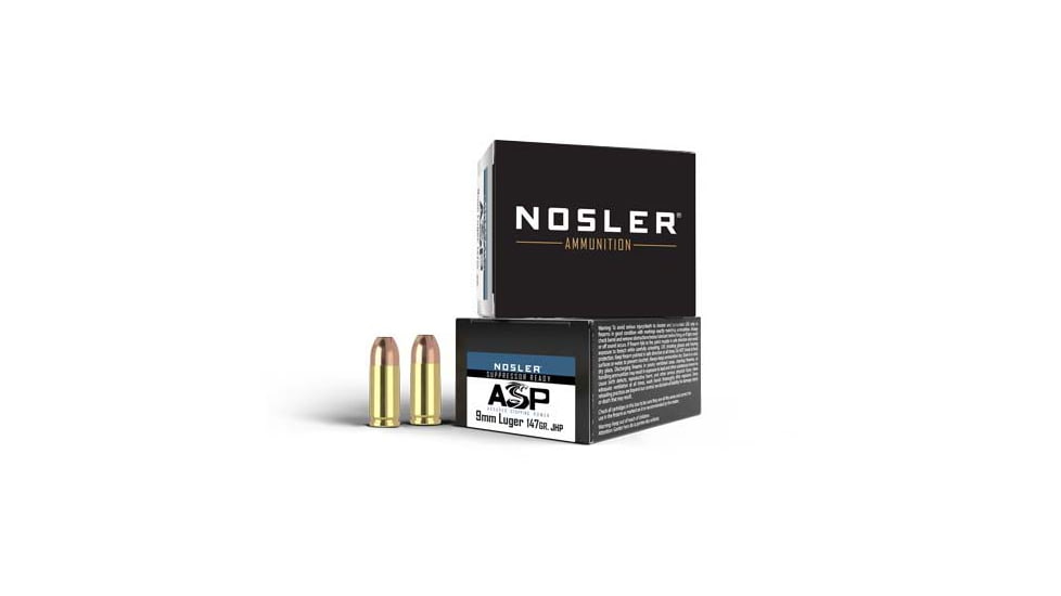 Nosler ASP Suppressor Ready 9mm 147 Grain Jacketed Hollow Point Brass Cased Cased Pistol Ammo, 20 Rounds, 51290