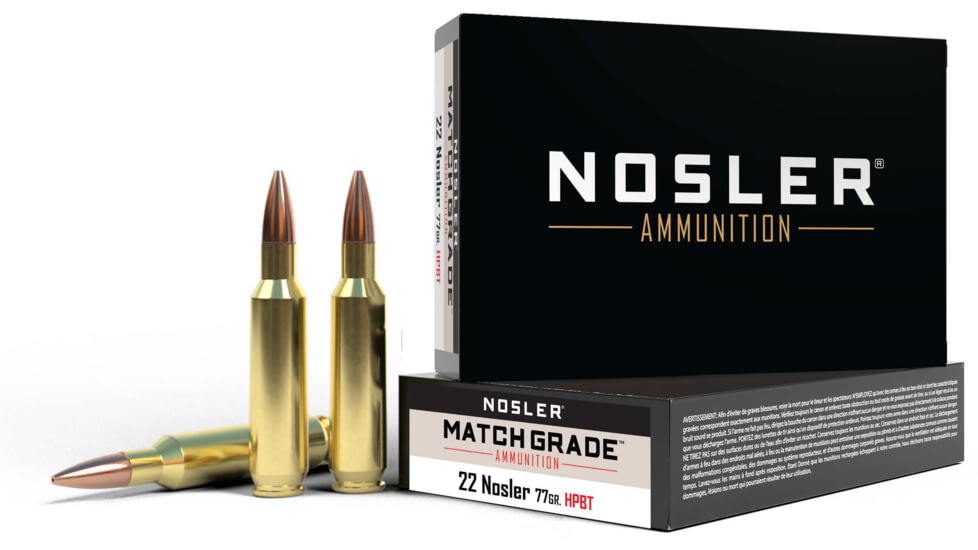 Nosler Math Grade .22 Nosler 77 Grain Custom Competition Brass Cased Centerfire Rifle Ammo, 20 Rounds, 60016