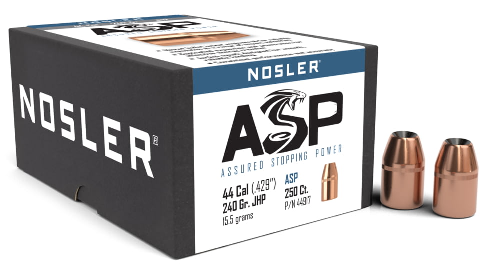 Nosler .44/.429 Caliber 240 Grain Assured Stopping Power Jacketed Hollow Point Pistel Bullets, 250 Pack, 44917