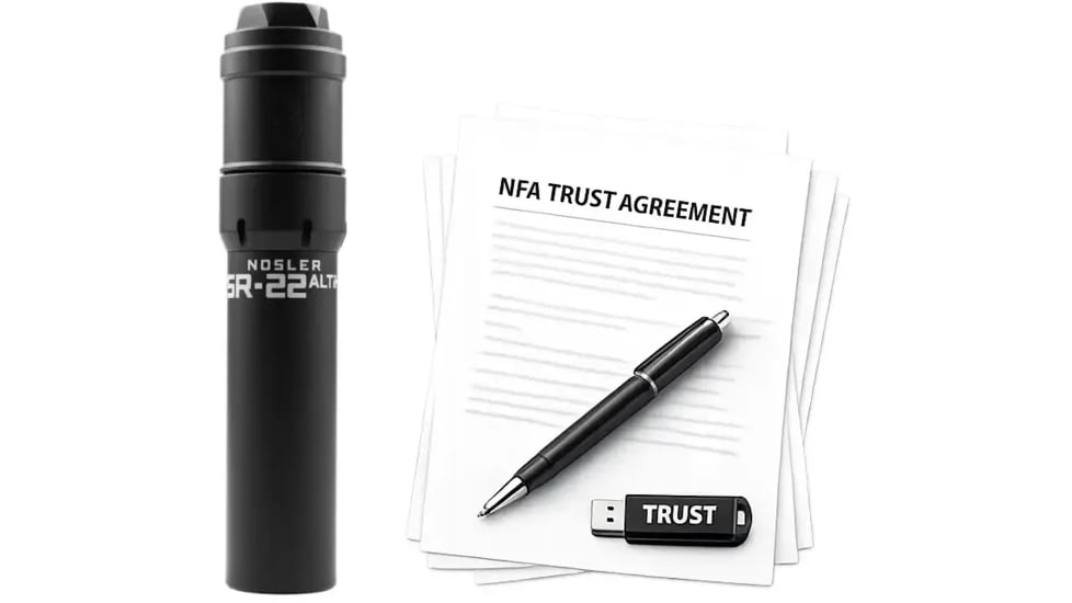 Nosler SR-22ALTiH DT HUB Compatible .22 Creedmoor Suppressor, 1.74x7.375in, Black, w/ NFA Trust Registration, 100000231900-KIT1