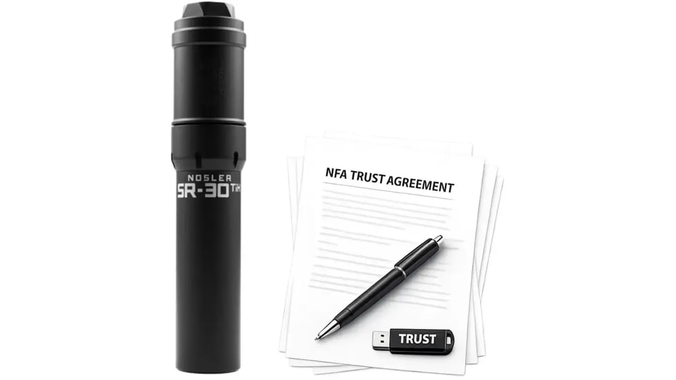 Nosler SR-30TiH DT HUB Compatible .308 Winchester Suppressor, 1.74x7.875 in, Black, w/ NFA Trust Registration, 100000231908-KIT1