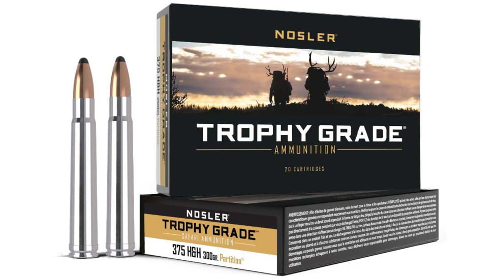 Nosler Safari .375 H&amp;H Magnum 300 Grain Nosler Partition Nickel Plated Brass Cased Centerfire Rifle Ammo, 20 Rounds, 40606