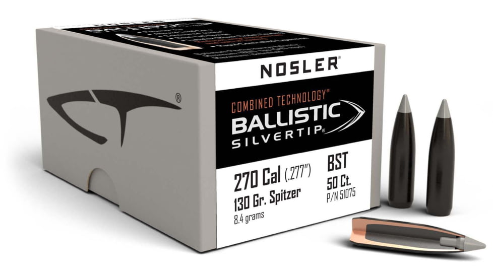 Nosler Silvertip Hunting Rifle Bullet .270 Caliber 130gr Ballistic Tip, 50ct, 51075