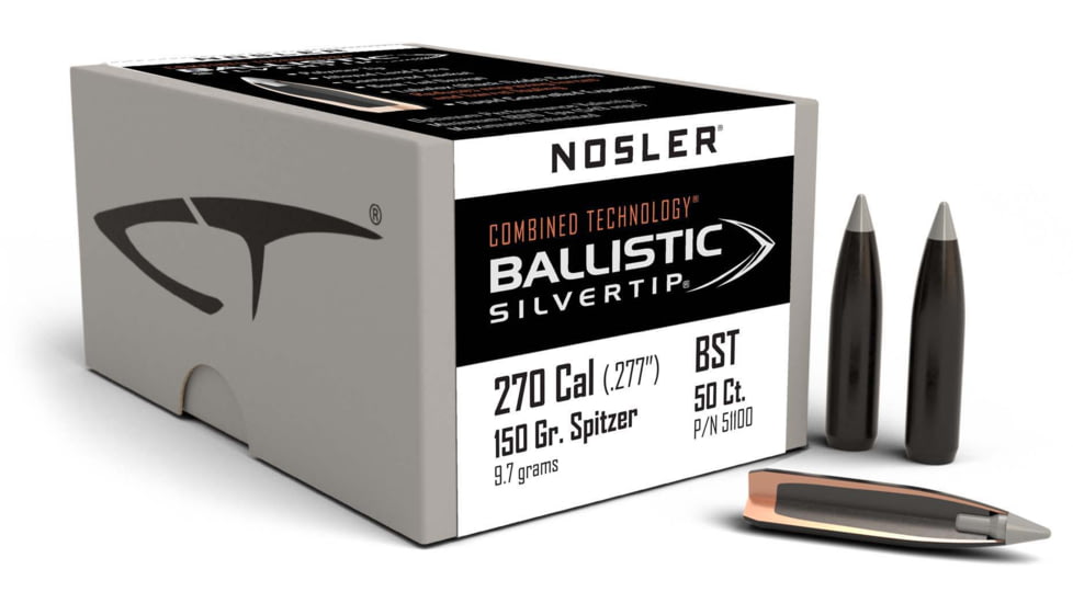Nosler Silvertip Hunting Rifle Bullet .270 Caliber 150gr Ballistic Tip, 50ct, 51100