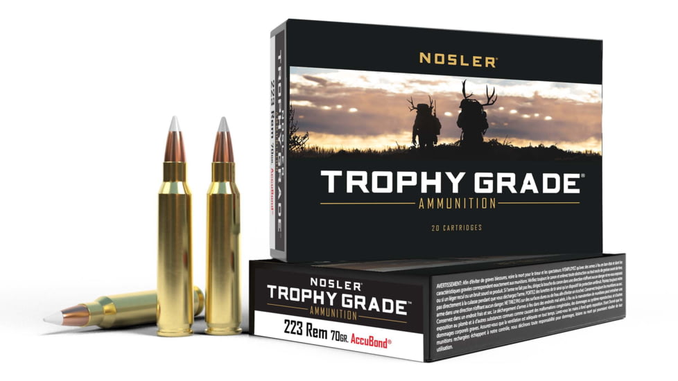 Nosler Trophy Grade 223 Rem 70gr AccuBond Brass Centerfire Shotgun Ammo, 20 Rounds, 61036
