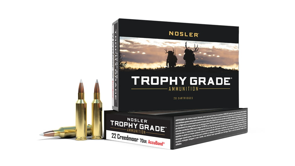 Nosler Trophy Grade 22Creedmoor 70gr AccuBond 20 Per Box/10 Case, 60152