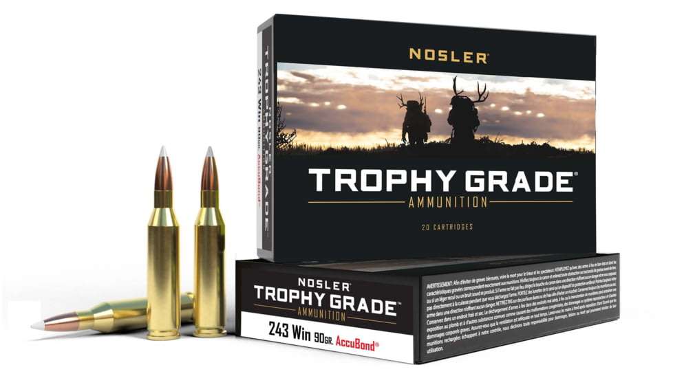 Nosler Trophy Grade .243 Winchester 90 Grain AccuBond Brass Cased Centerfire Rifle Ammo, 20 Rounds, 48263