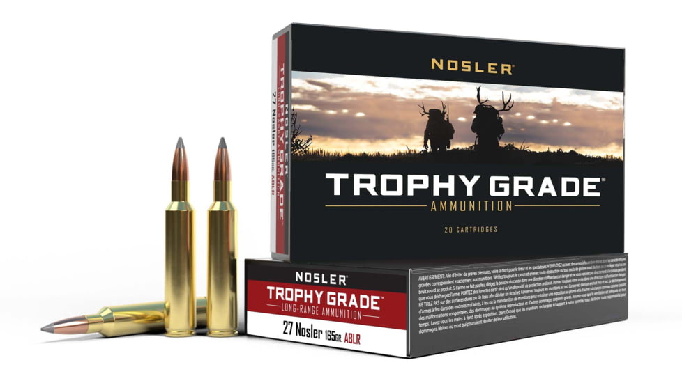 Nosler Trophy Grade .27 Nosler 165 Grain AccuBond Long Range Brass Cased Centerfire Rifle Ammo, 20 Rounds, 61237