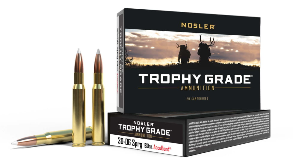 Nosler Trophy Grade .30-06 Springfield 180 Grain AccuBond Brass Cased Centerfire Rifle Ammo, 20 Rounds, 46134