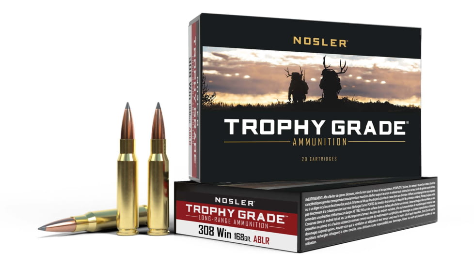 Nosler Trophy Grade .308 Winchester 168 Grain AccuBond Long Range Brass Cased Centerfire Rifle Ammo, 20 Rounds, 60101