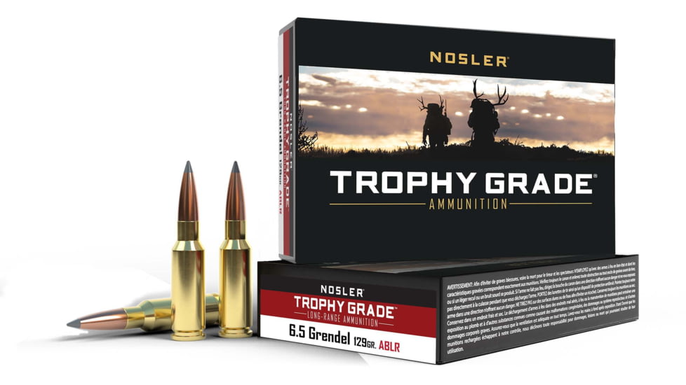 Nosler Trophy Grade 6.5mm Grendel 129 Grain AccuBond Brass Cased Centerfire Rifle Ammo, 20 Rounds, 60146