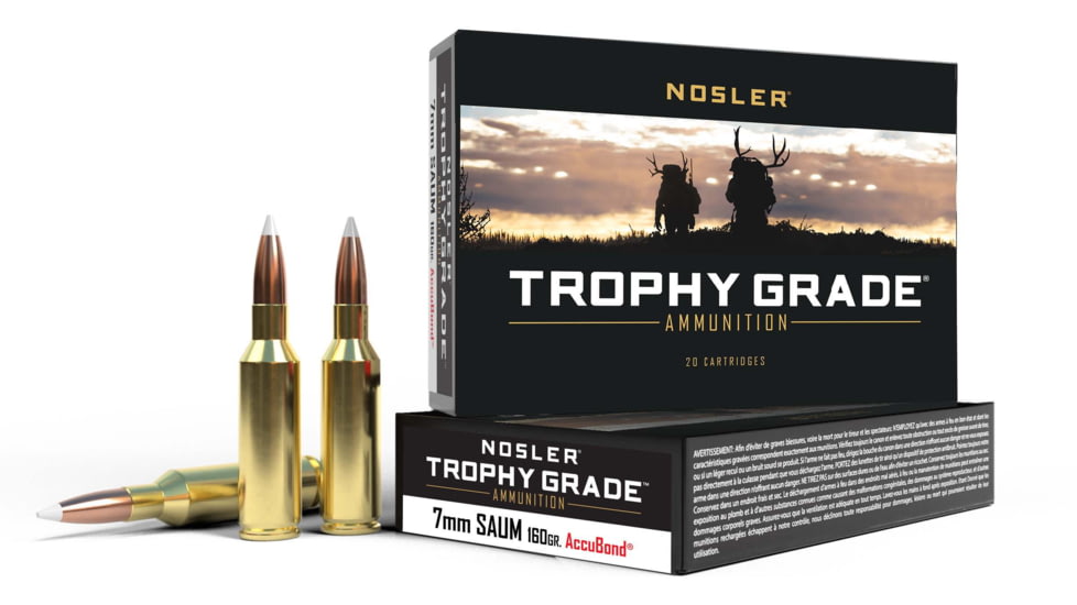 Nosler Trophy Grade 7mm Remington Short Action Ultra Magnum 160 Grain AccuBond Brass Cased Centerfire Rifle Ammo, 20 Rounds, 60045