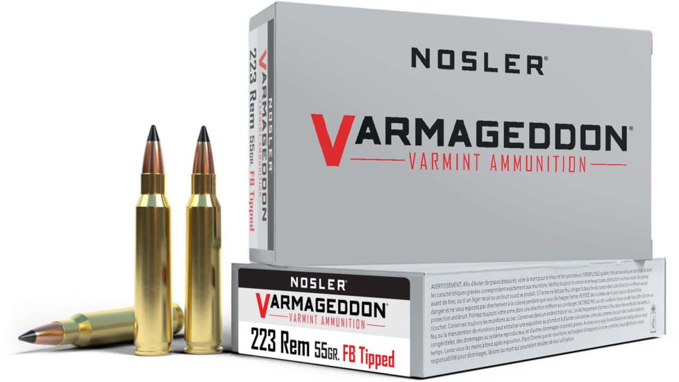 Nosler Varmageddon .223 Remington 55 Grain Flat Base Tipped Brass Cased Centerfire Rifle Ammo, 20 Rounds, 65145