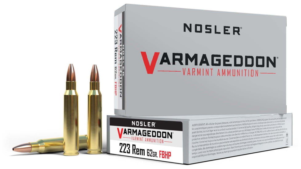 Nosler Varmageddon .223 Remington 62 Grain Flat Base Hollow Point Brass Cased Centerfire Rifle Ammo, 20 Rounds, 40223