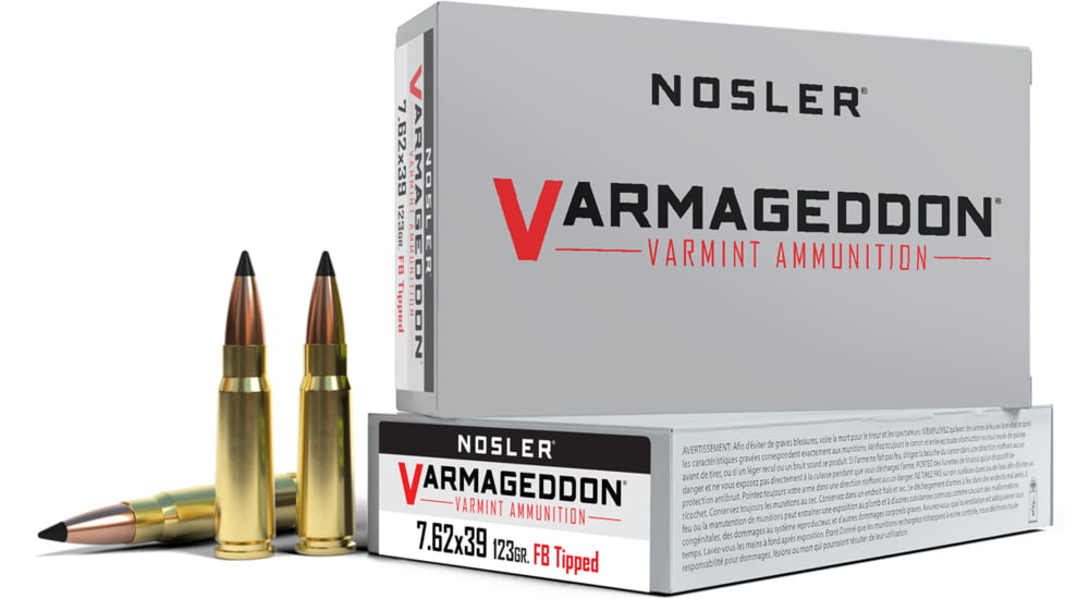 Nosler VMA 7.62x39mm 123 Grain Flat Base Tipped Varmageddon Brass Cased Centerfire Rifle Ammo, 20 Rounds, 60176