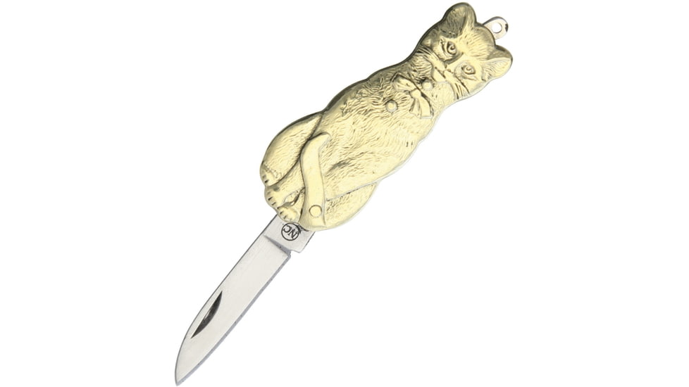 Novelty Cutlery 320 Mirror Pen Blade Knife, 1.38in Mirror SS Pen Blade, Cat Shaped Nickel Silver Handle With Key Ring, K0054