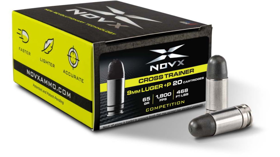 NovX Ammunition Cross Trainer 9mm Luger +P 65 Gr Copper Polymer Stainless Steel Cased Pistol Ammo, 20 Rounds, 9CTCPSS-20