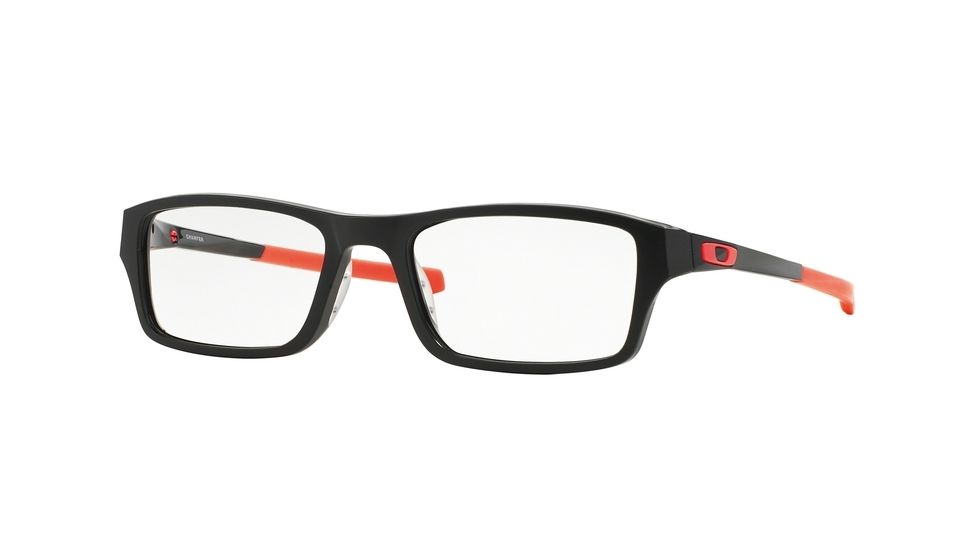 Oakley Chamfer Mens Eyeglasses 803907-53 - Matte Black/neon Red Frame, Clear Lenses
