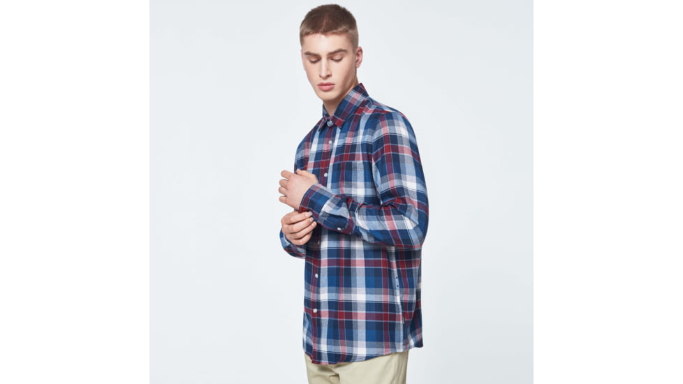 Oakley Checked Woven Long Sleeve Shirt 3 - Mens, Blue-Burgundy-White Check, Large, FOA400538-9DC-L
