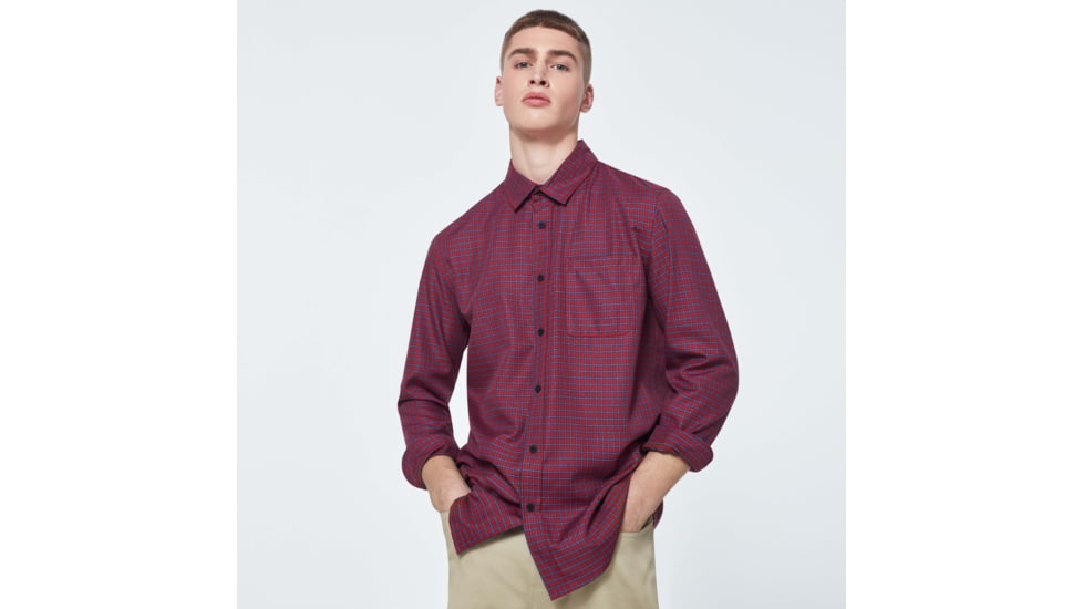 Oakley Checked Woven Long Sleeve Shirt 6 - Mens, Mini Check Red-Blue, Extra Large, FOA400534-9DG-XL