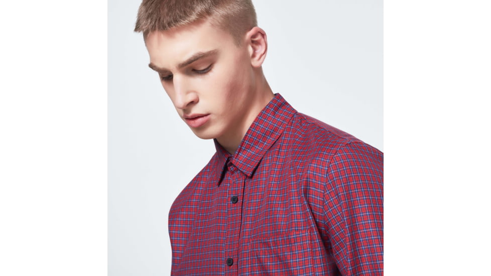 Oakley Checked Woven Long Sleeve Shirt 6 - Mens, Mini Check Red-Blue, Extra Large, FOA400534-9DG-XL