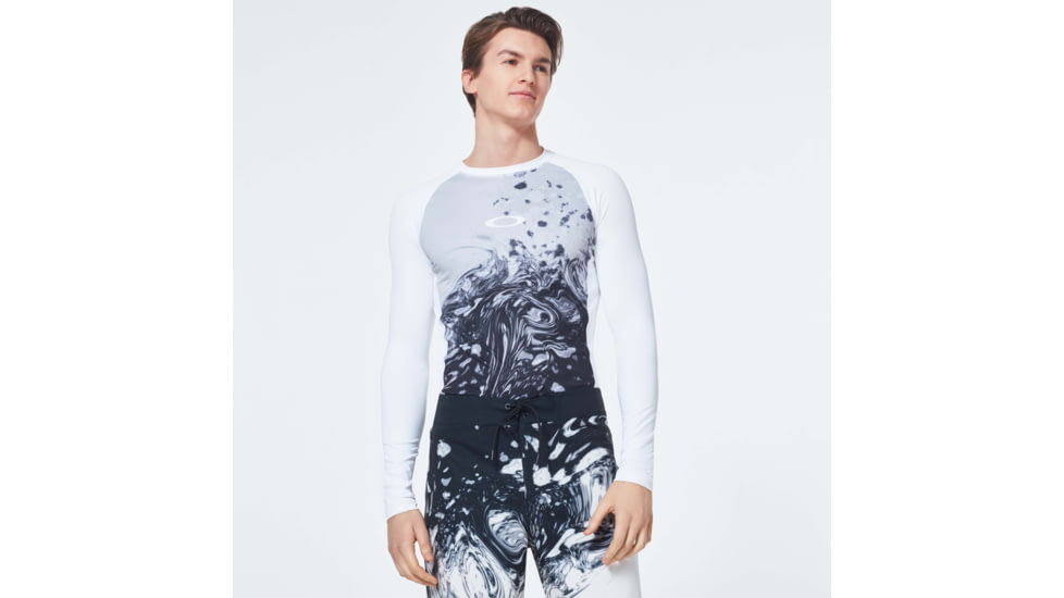 Oakley Color Block Long Sleeve Rashguard T-Shirt - Mens, White Marble Print, Small, FOA400099-96L-S